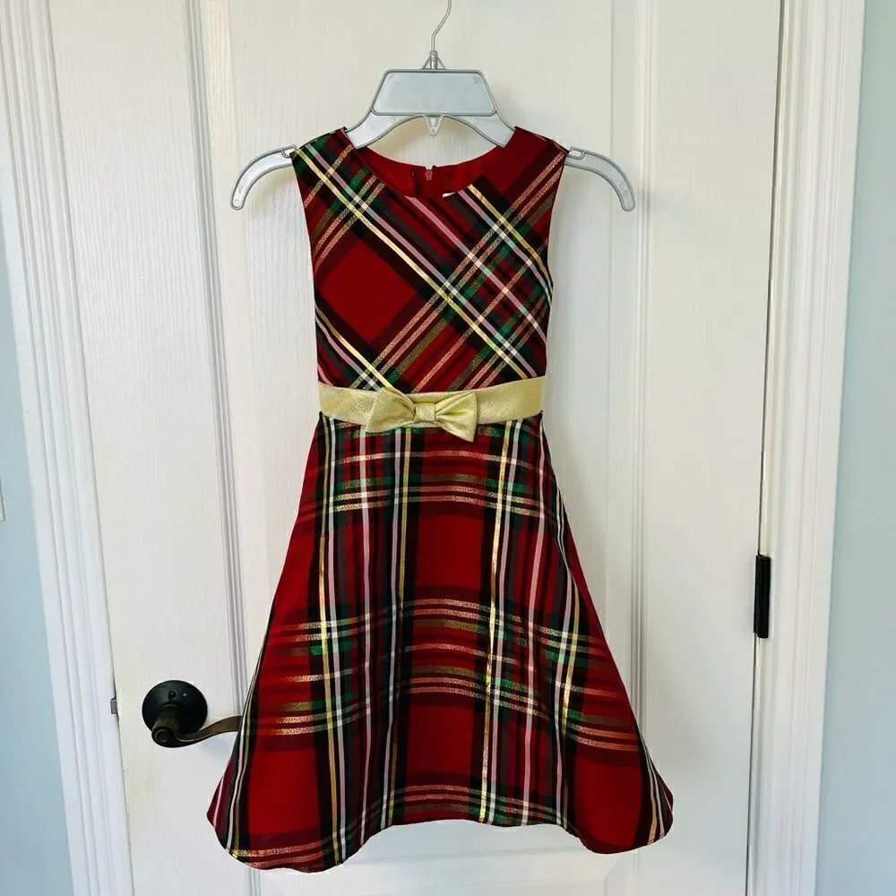 Rare Editions Sparkle Christmas Plaid Dress with Gold Sweater Jacket! 🎁🎄
